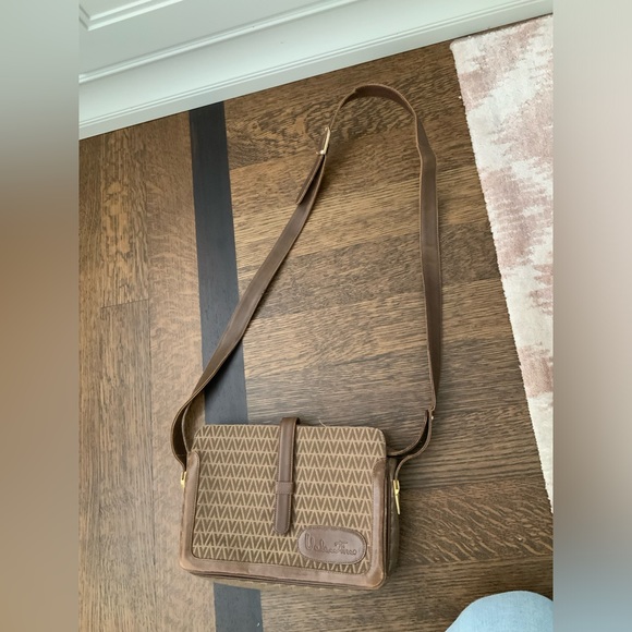 Vintage Y2K 90’S VALENTINO Cross Body Purse Leather Canvas Brown Made in Italy - Picture 12 of 16